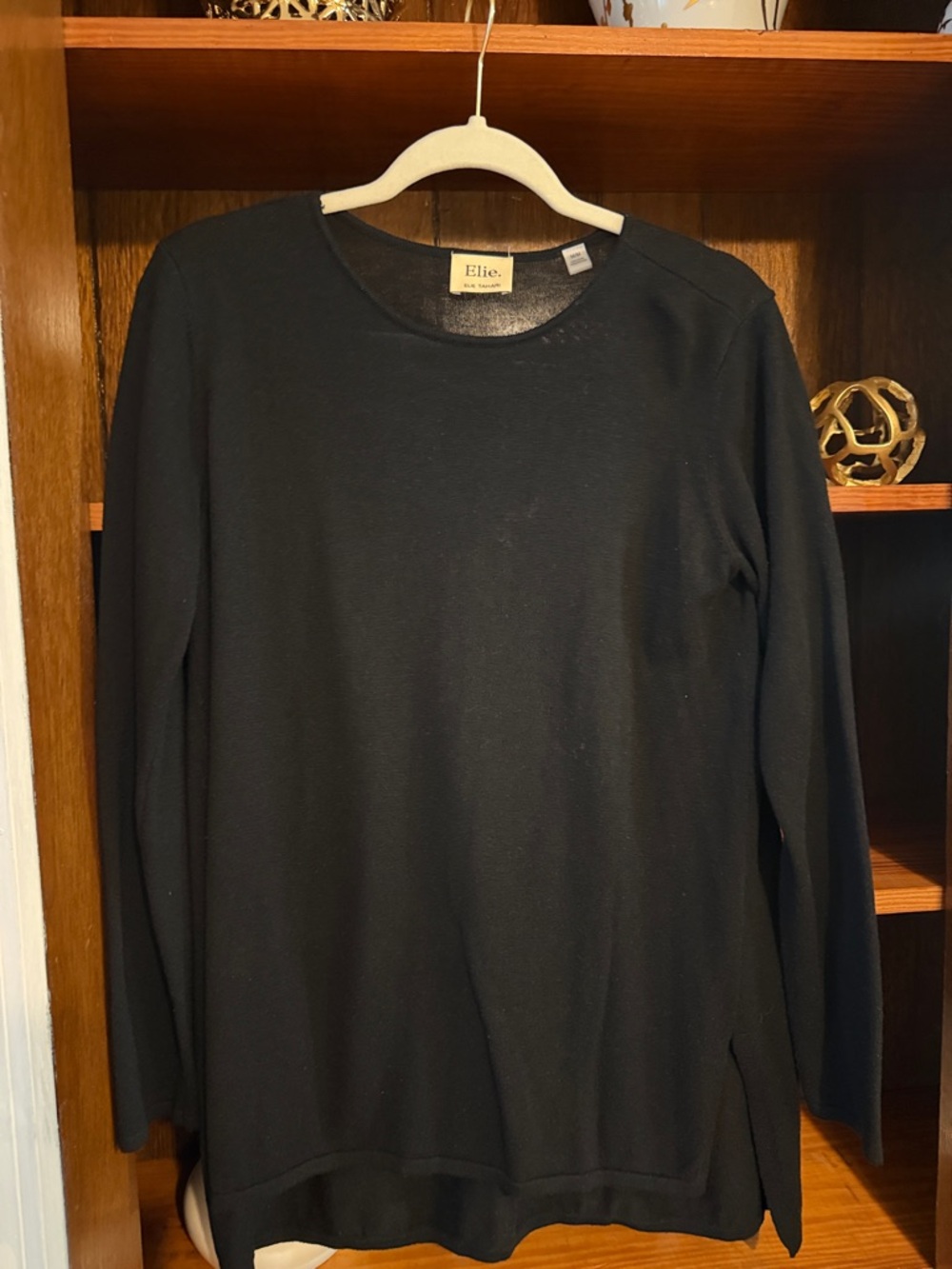 Elie Tahari Black Long-Sleeve Crewneck Sweatshirt